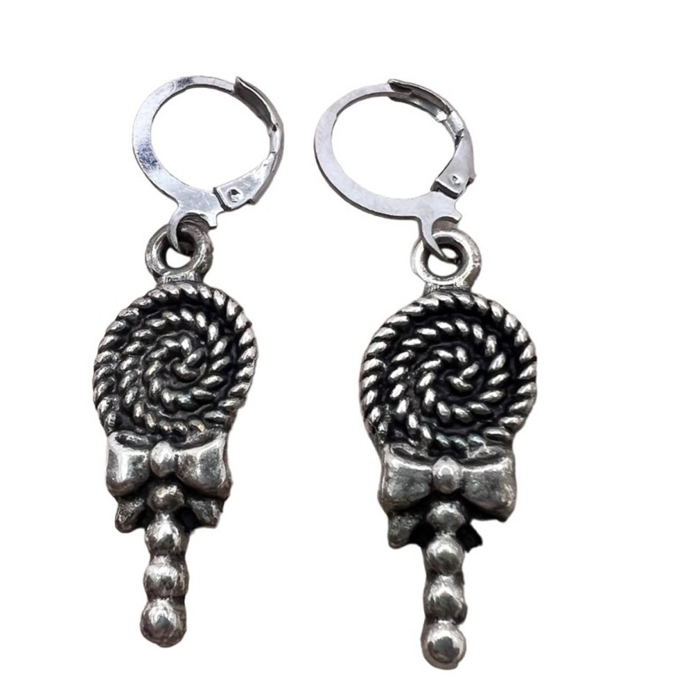Silver lollipop dangle drop earrings